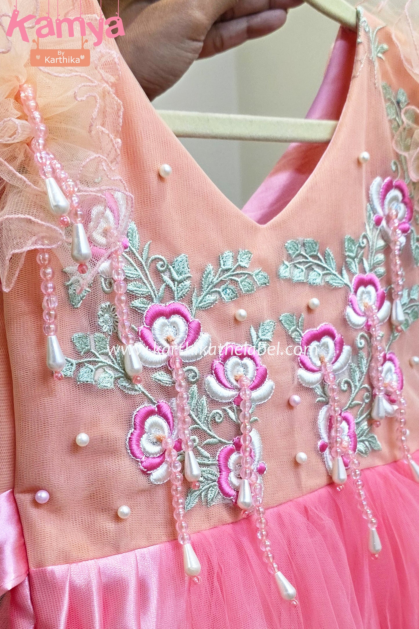 Embroidered net birthday frock