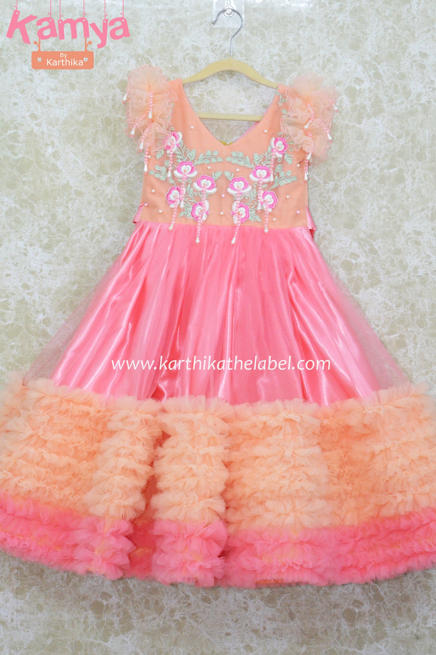 Embroidered net birthday frock