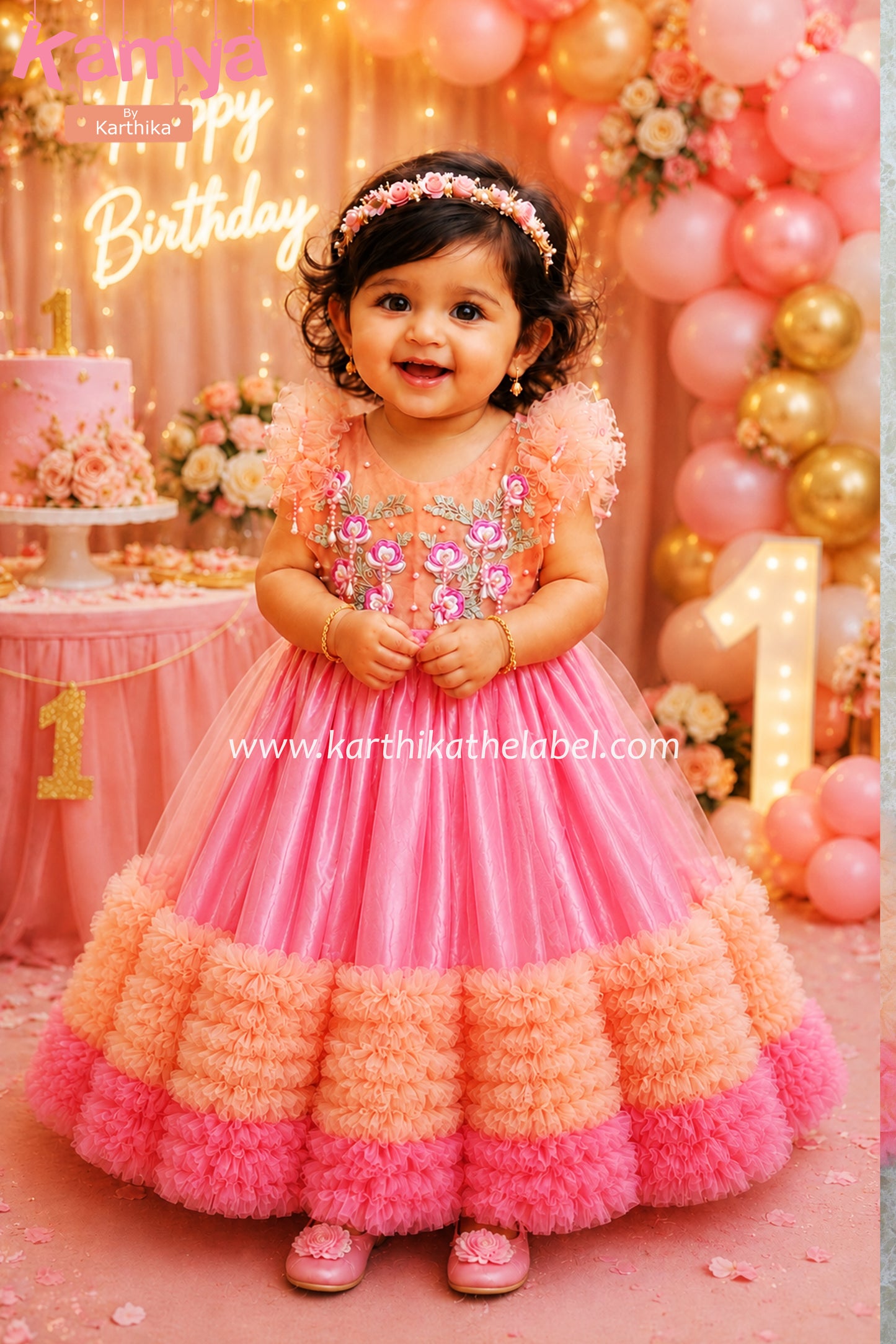 Embroidered net birthday frock