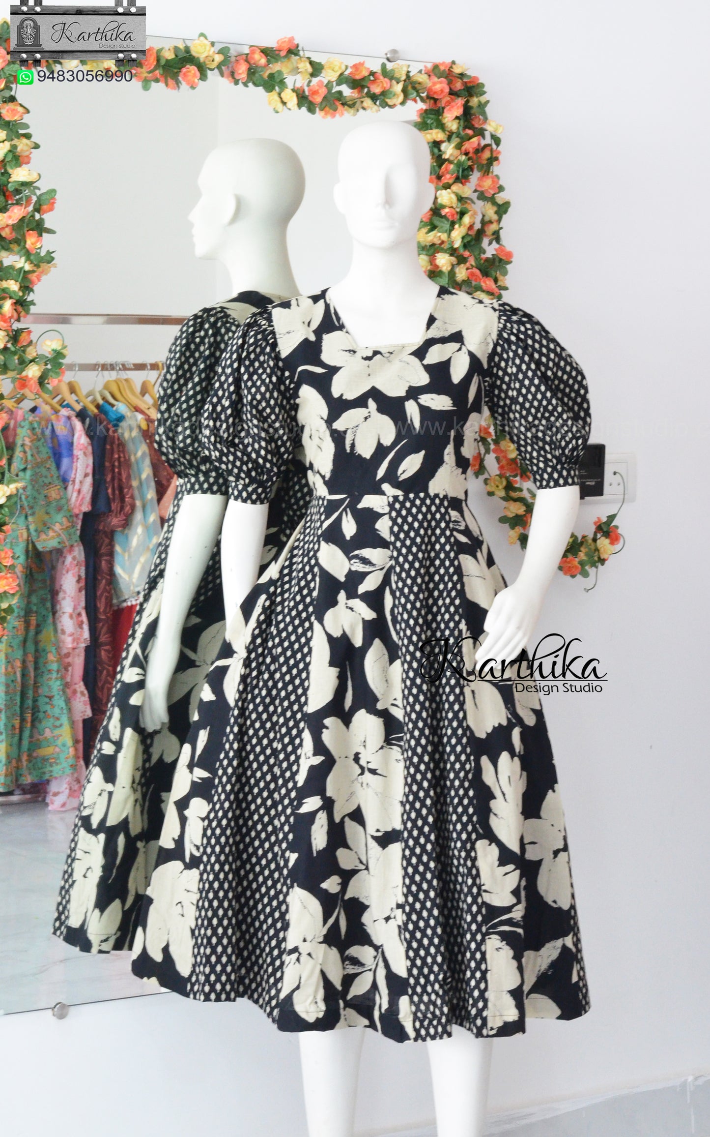 Printed black cotton frock