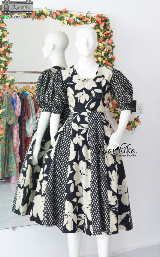 Printed black cotton frock