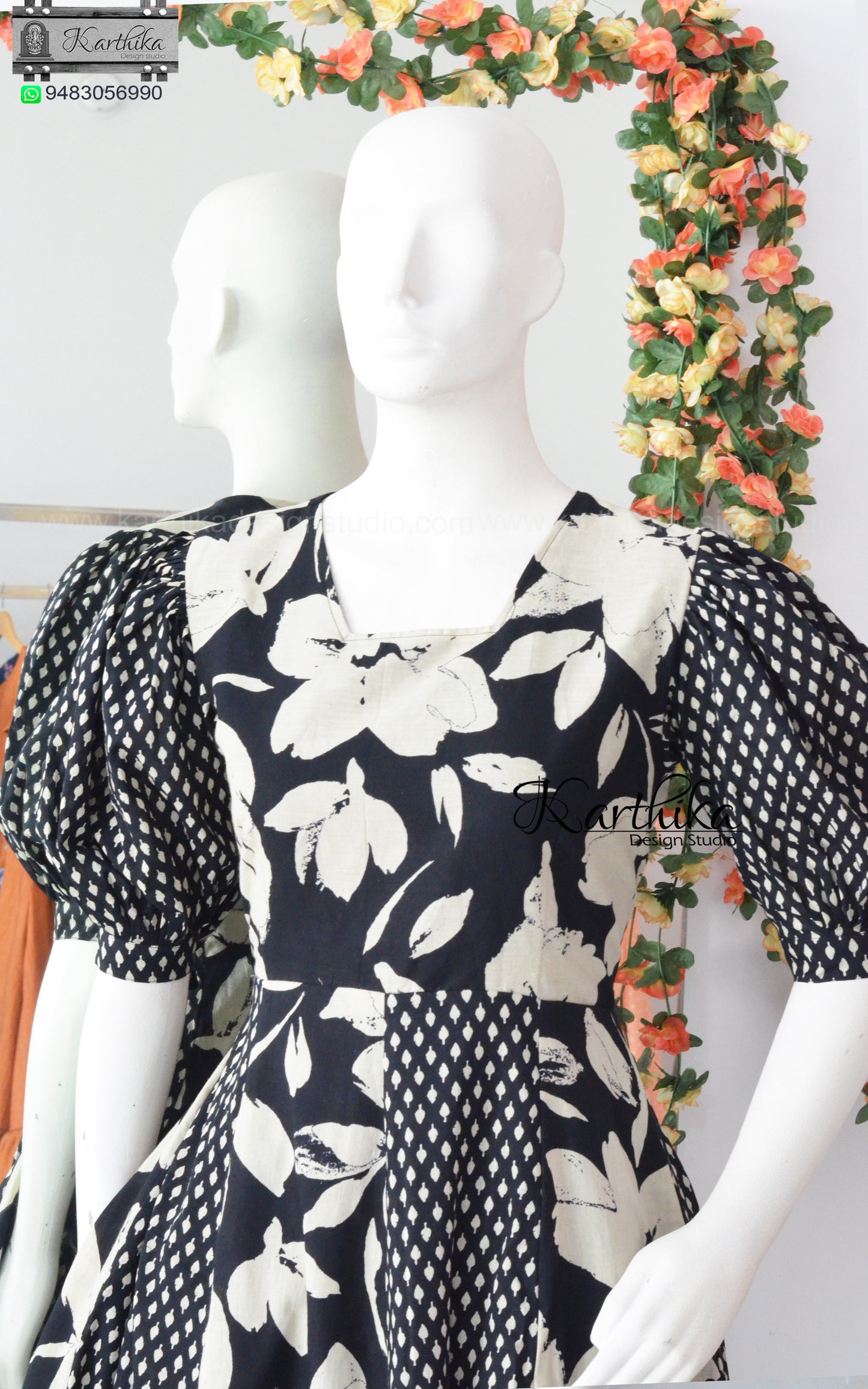 Printed black cotton frock