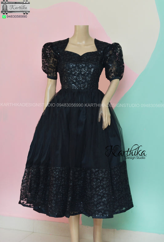 Black embroidered net frock