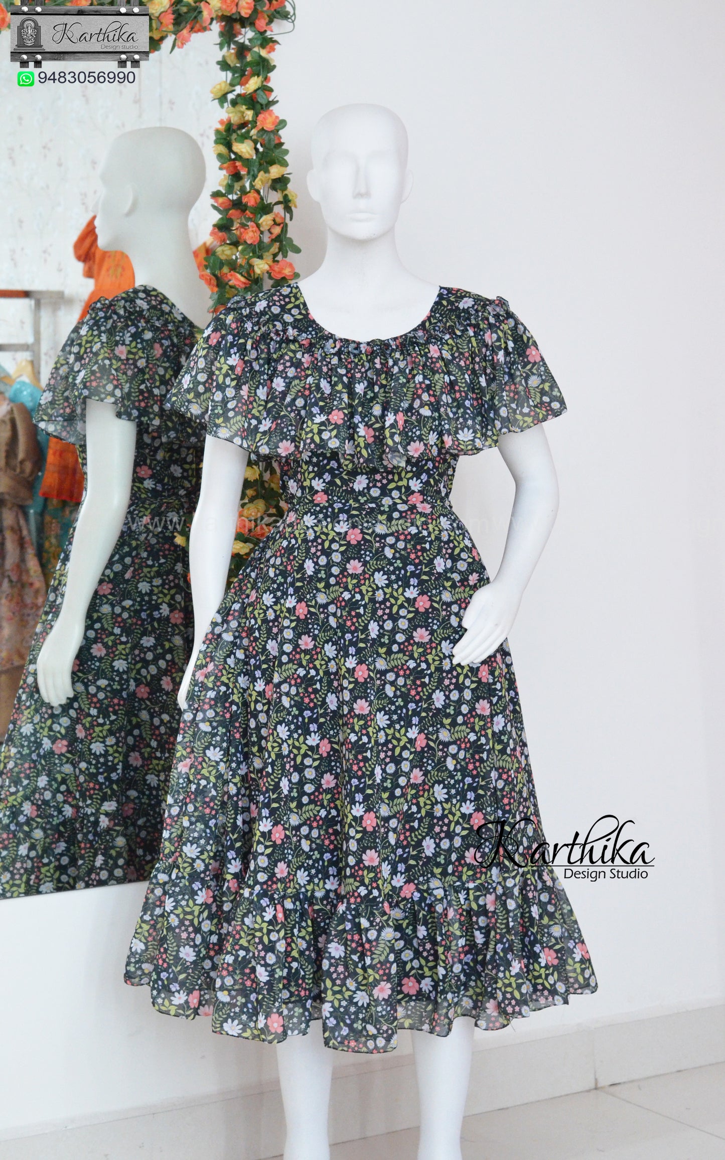 Black floral georgette frock
