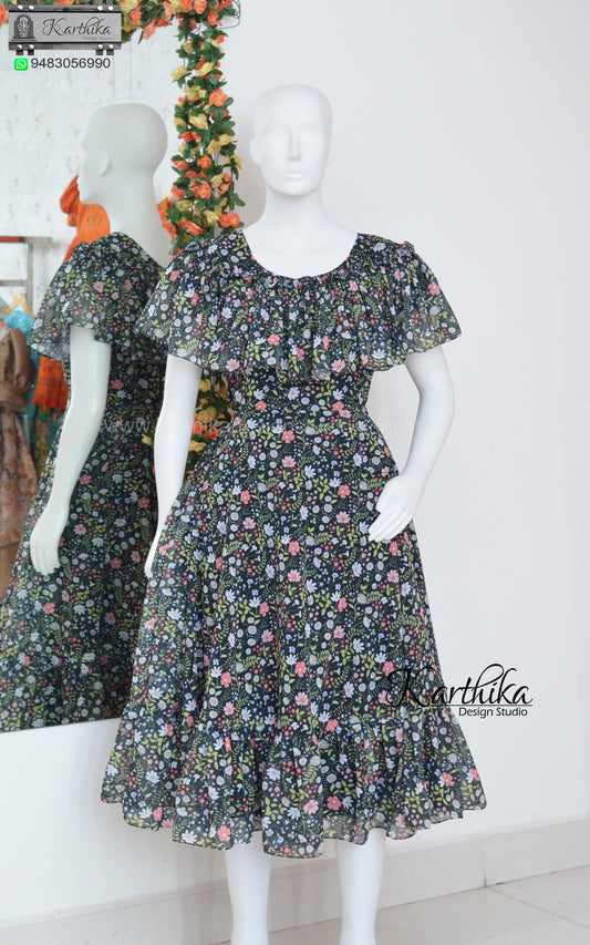 Black floral georgette frock