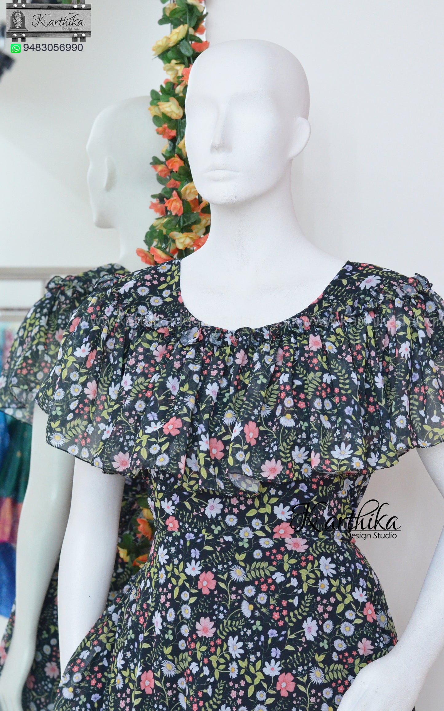 Black floral georgette frock