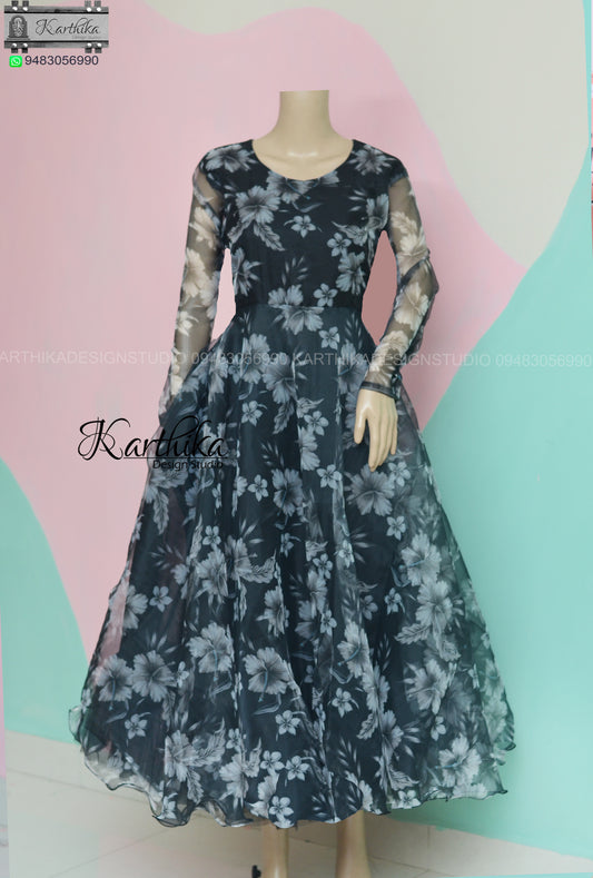 Black floral organza frock