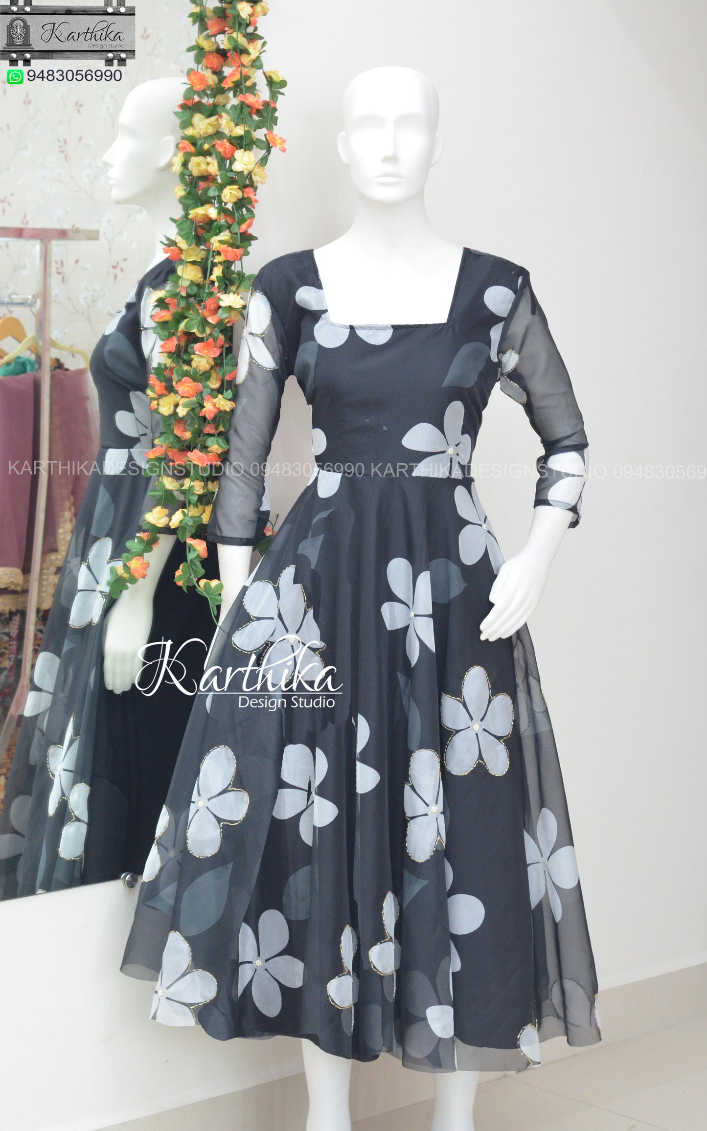 Black Floral organza frock