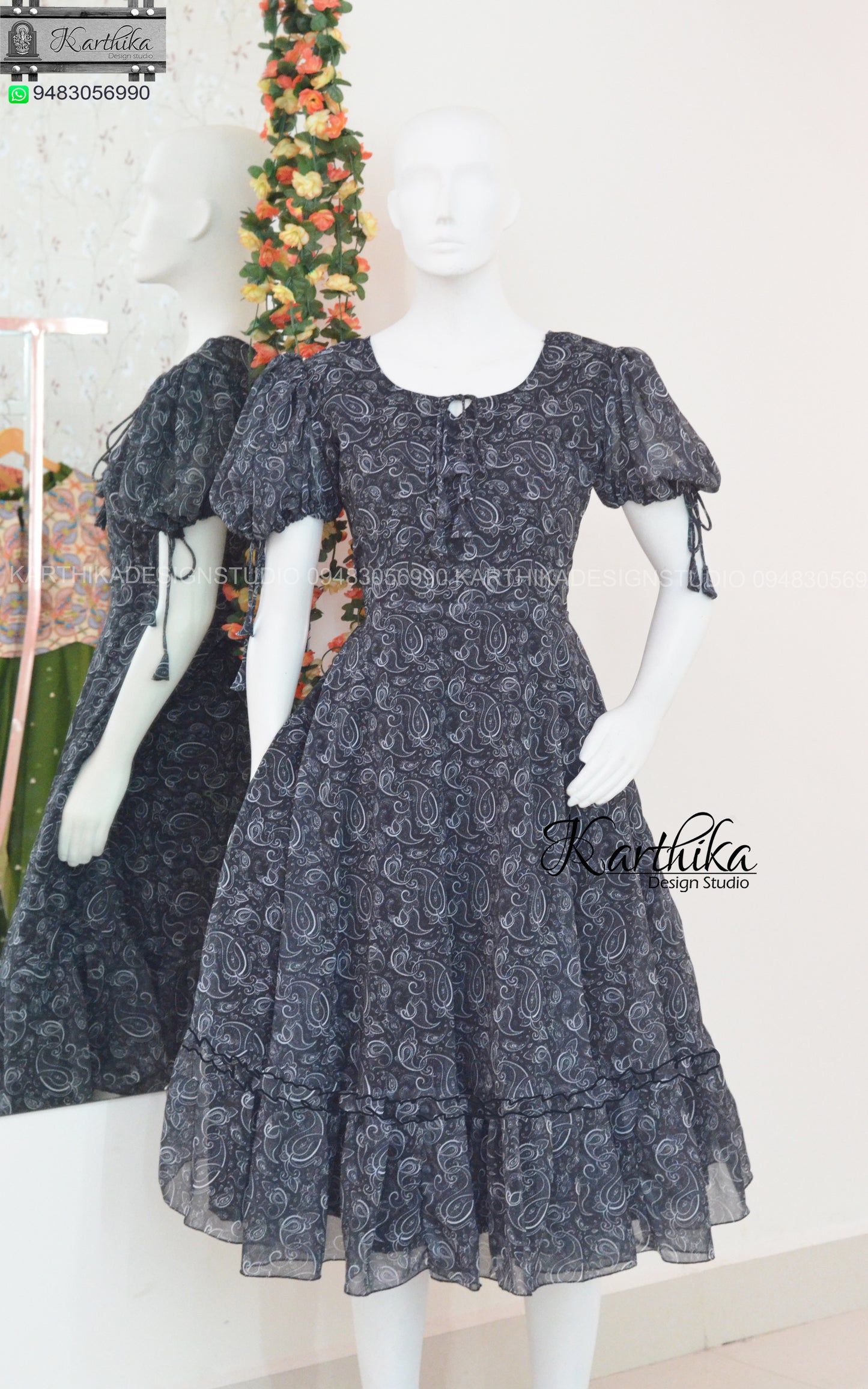 Black floral georgette frock