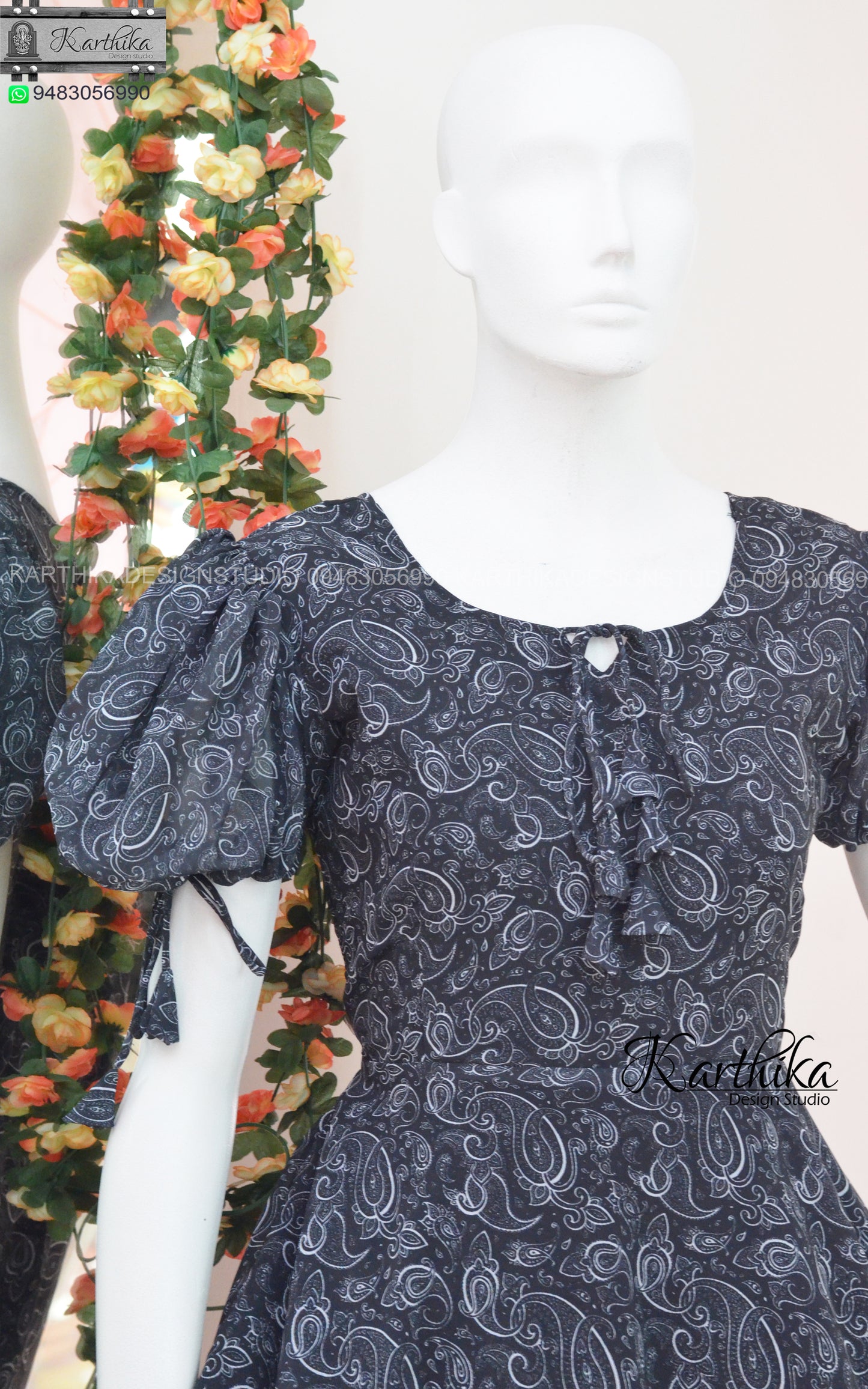 Black floral georgette frock