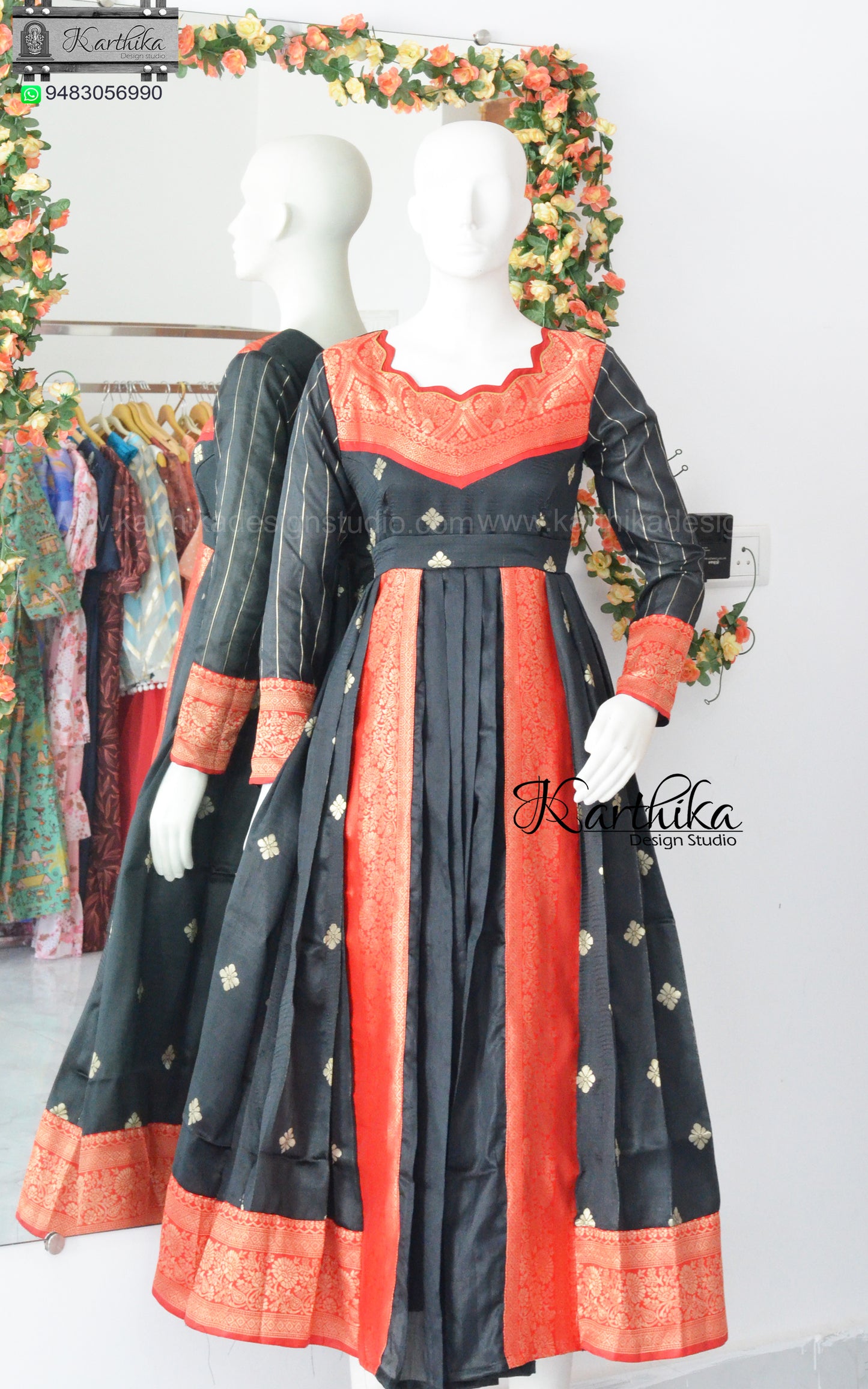 Black soft silk long gown
