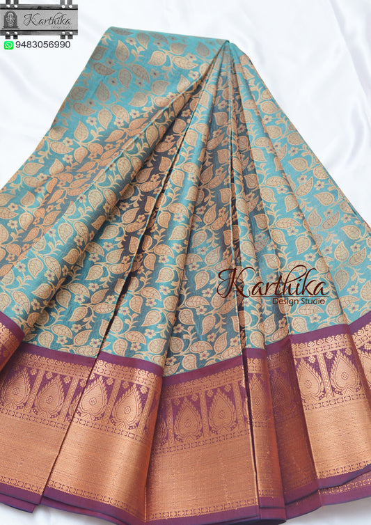 Kuppadam silk saree- Rama blue