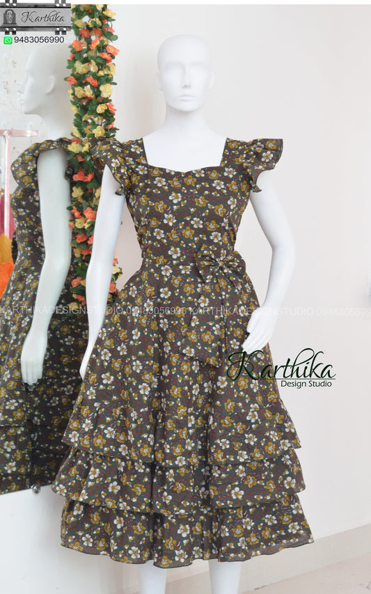 Bottlegreen Floral printed cotton frock