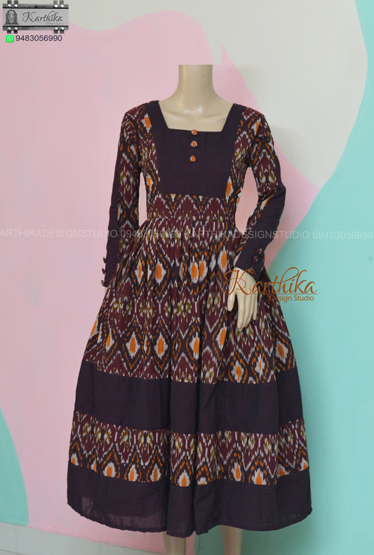 Brown double ikkat kurthi..