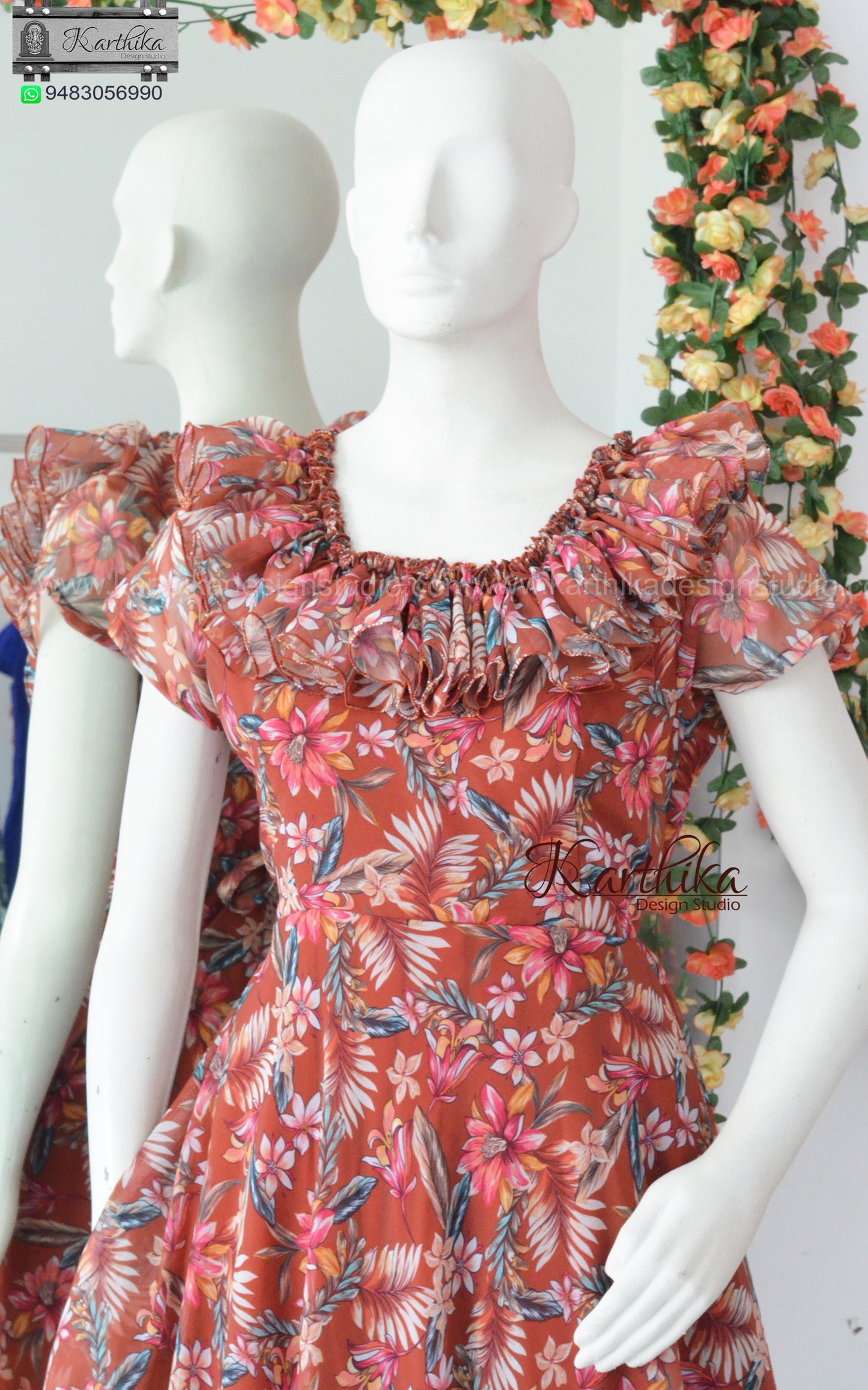 Brown Ruffled georgette frock