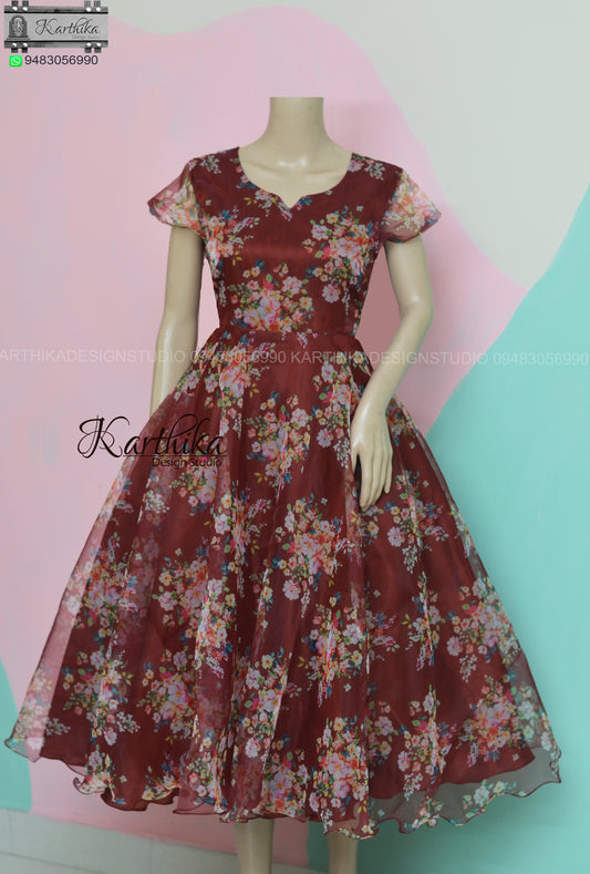 Brown floral organza frock