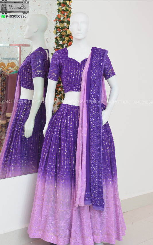 Ombre dyed chikankari lehenga