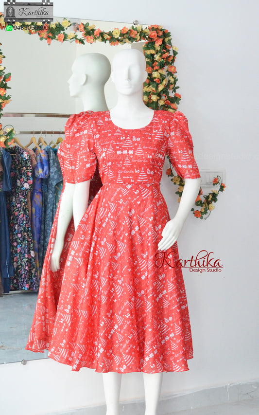 Christmas special printed satin frock