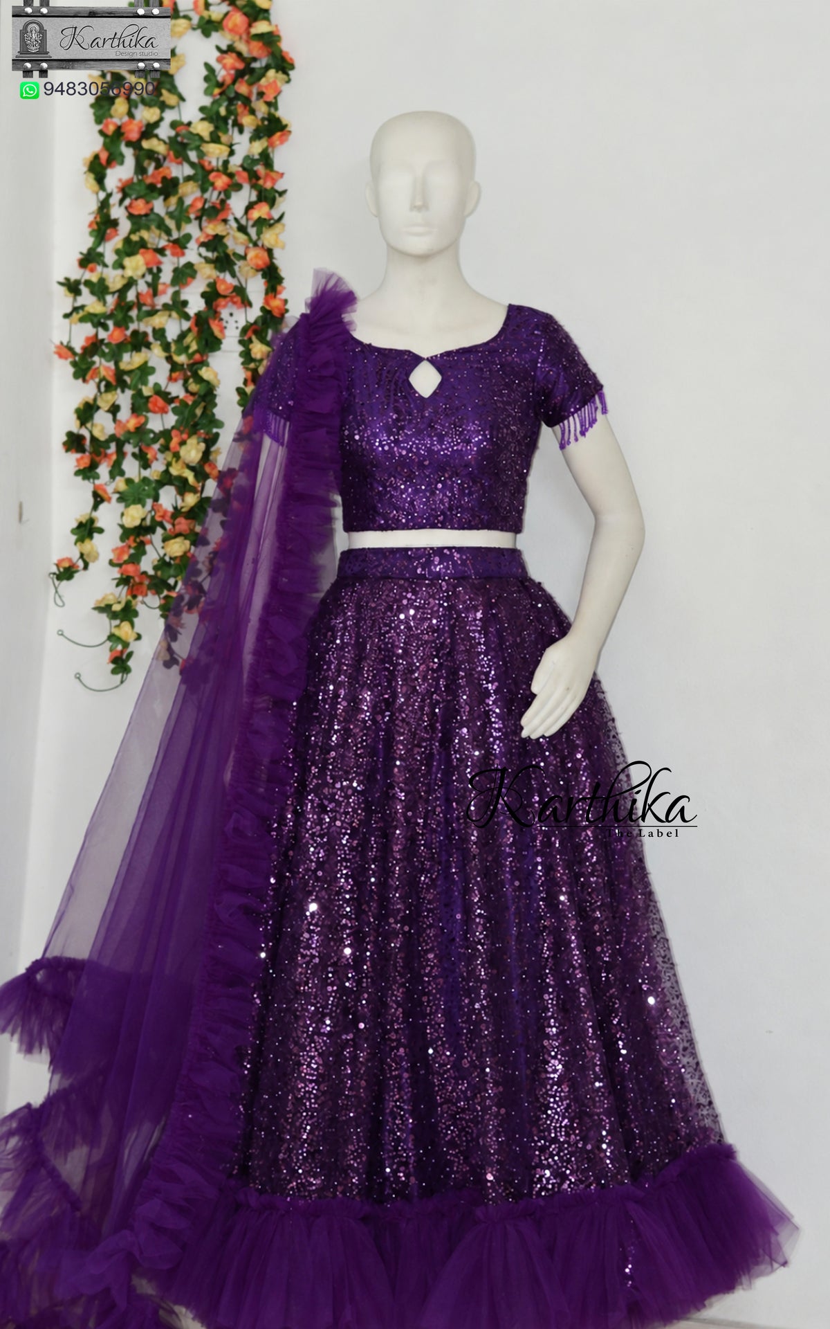 Sequin embroidered net lehenga