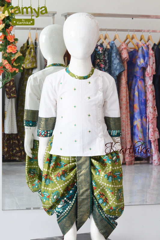 Cotton kurtha with patola silk dhothi