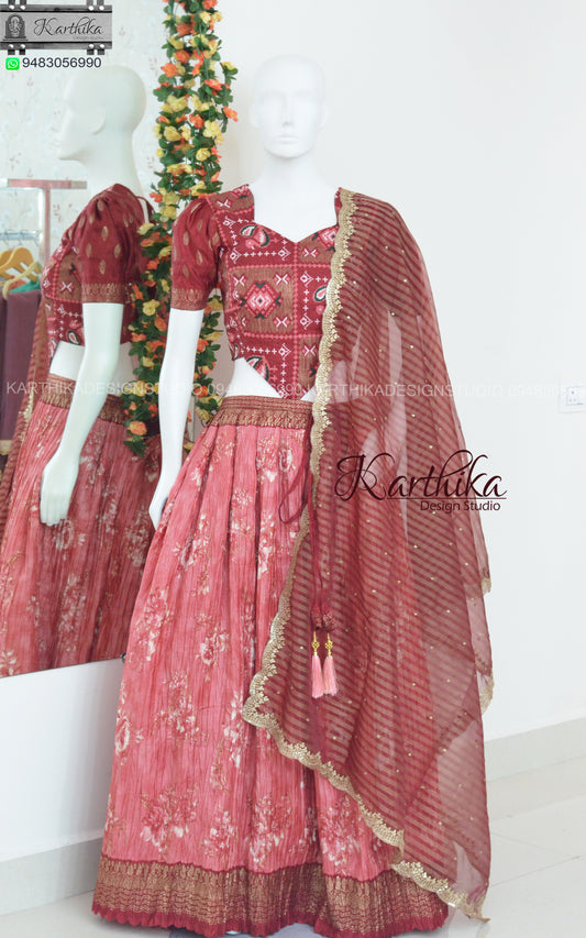 Crushed Dola silk lehenga choli