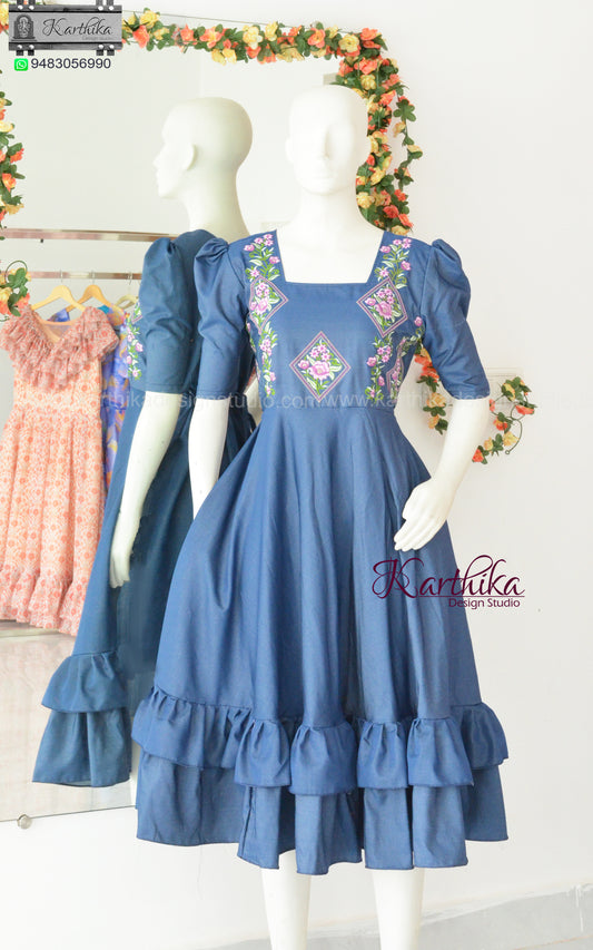 Embroidered cotton frock with pockets