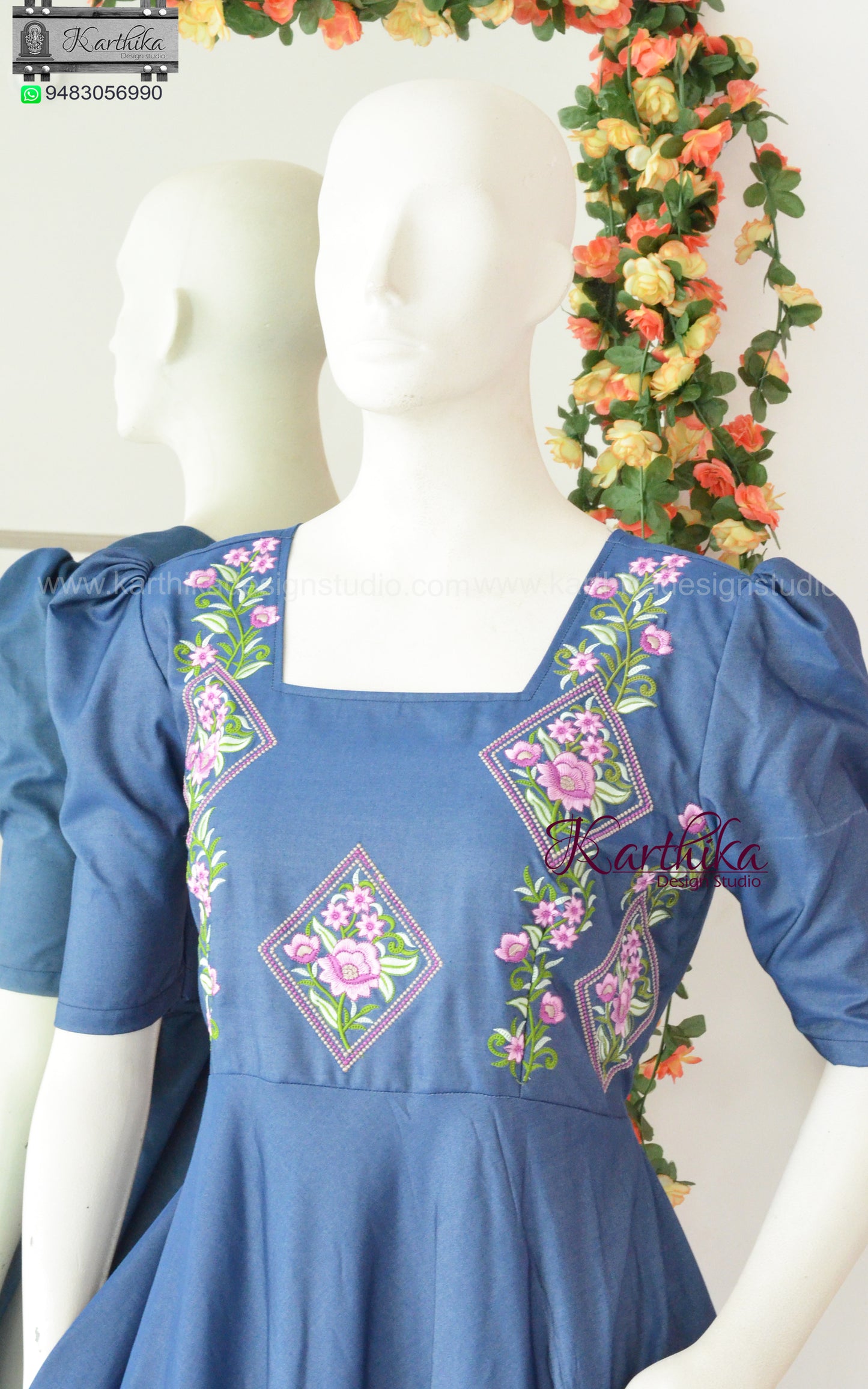 Embroidered cotton frock with pockets