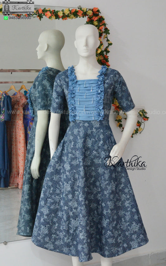 Denim cotton frock with pockets