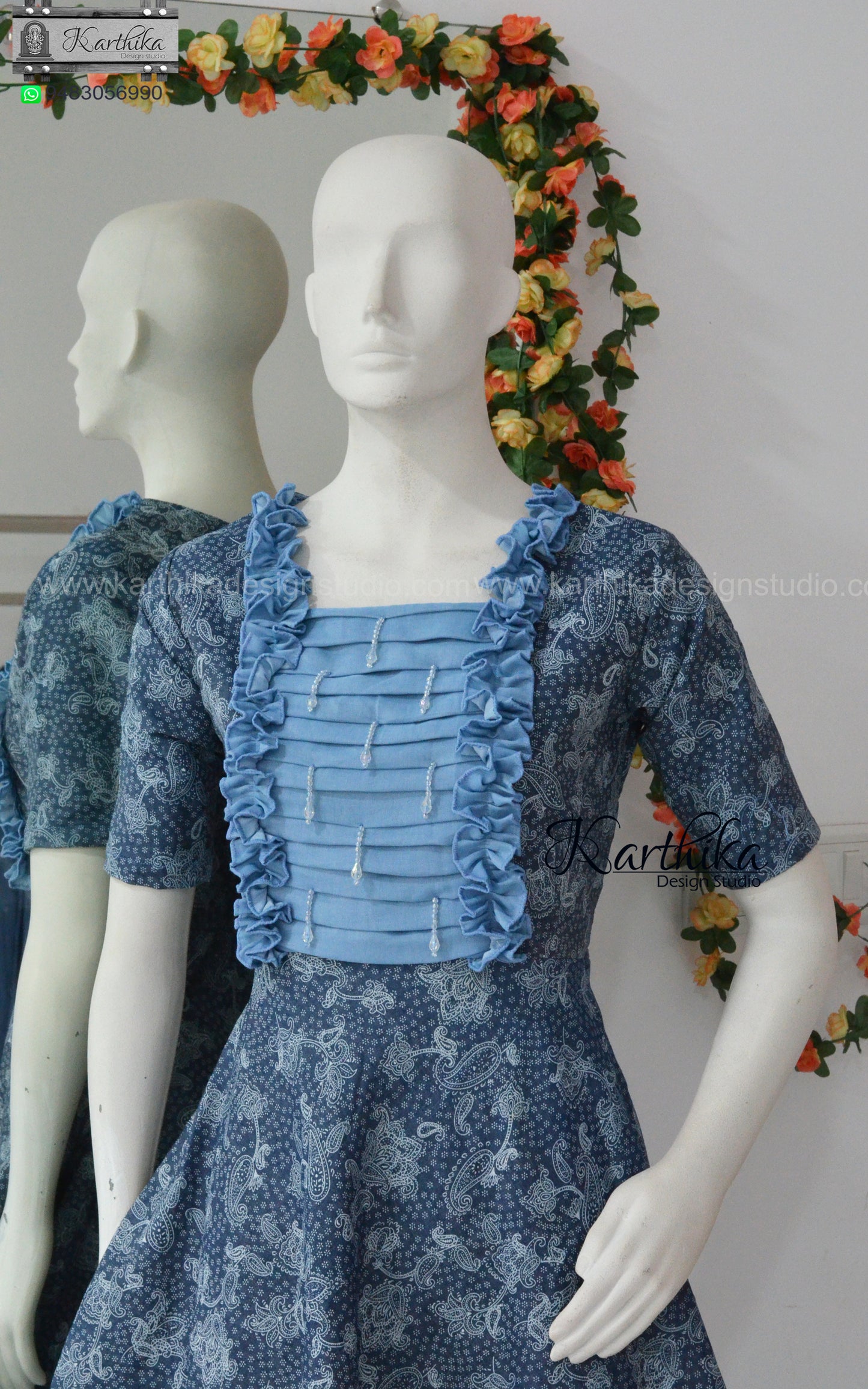 Denim cotton frock with pockets