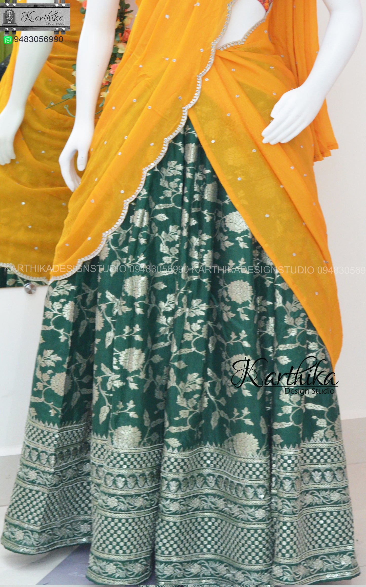 Dola silk and embroidered georgette langa voni