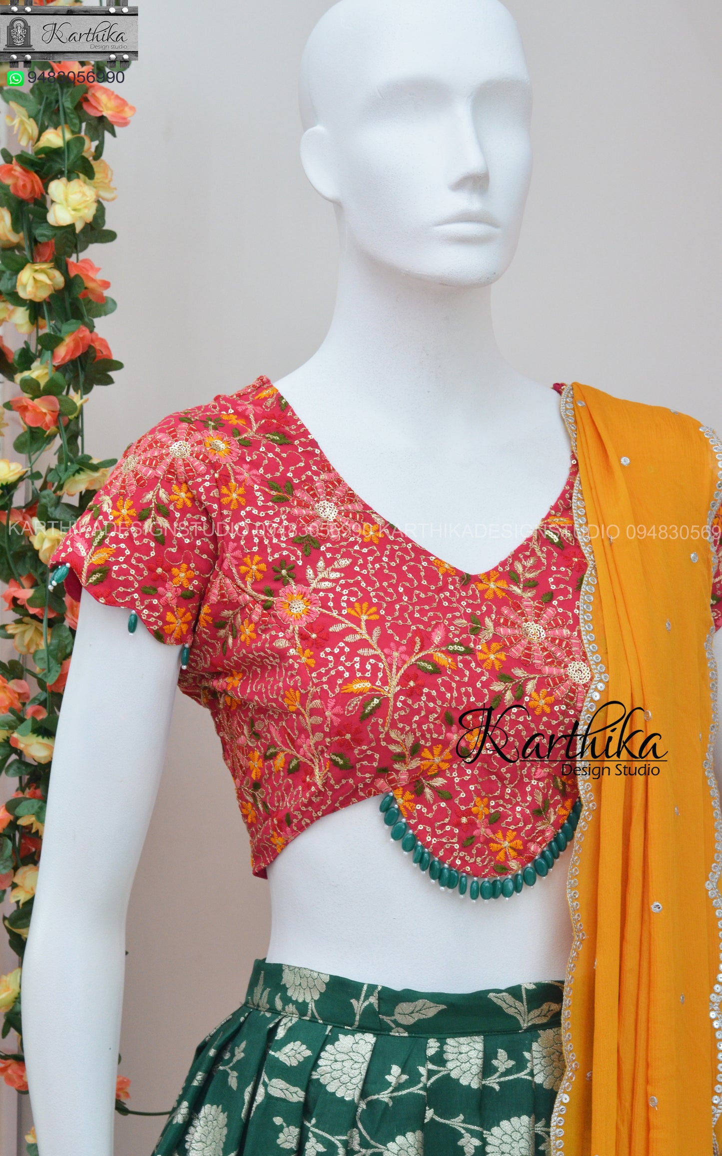 Dola silk and embroidered georgette langa voni