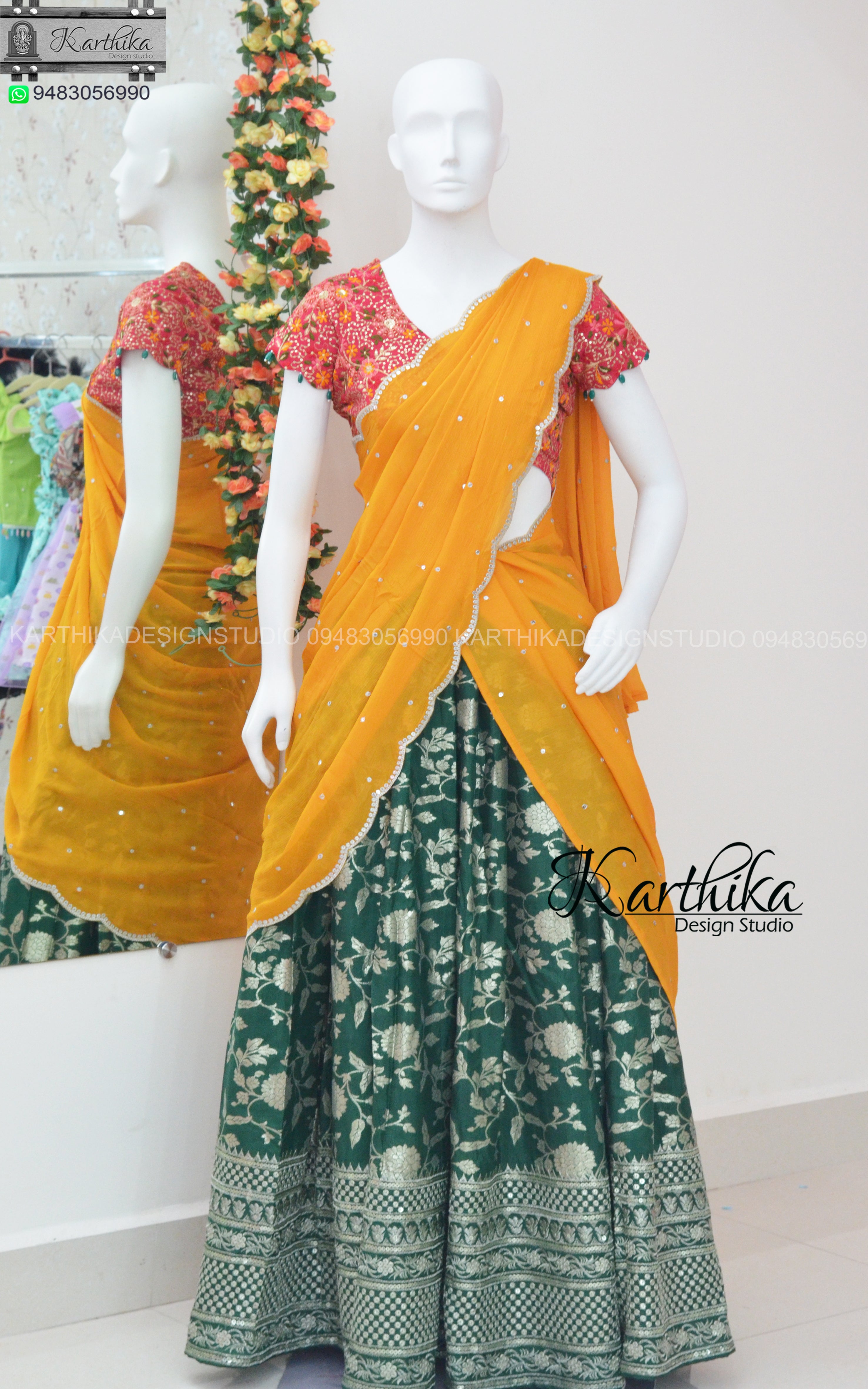 Dola silk and embroidered georgette langa voni karthika design studio