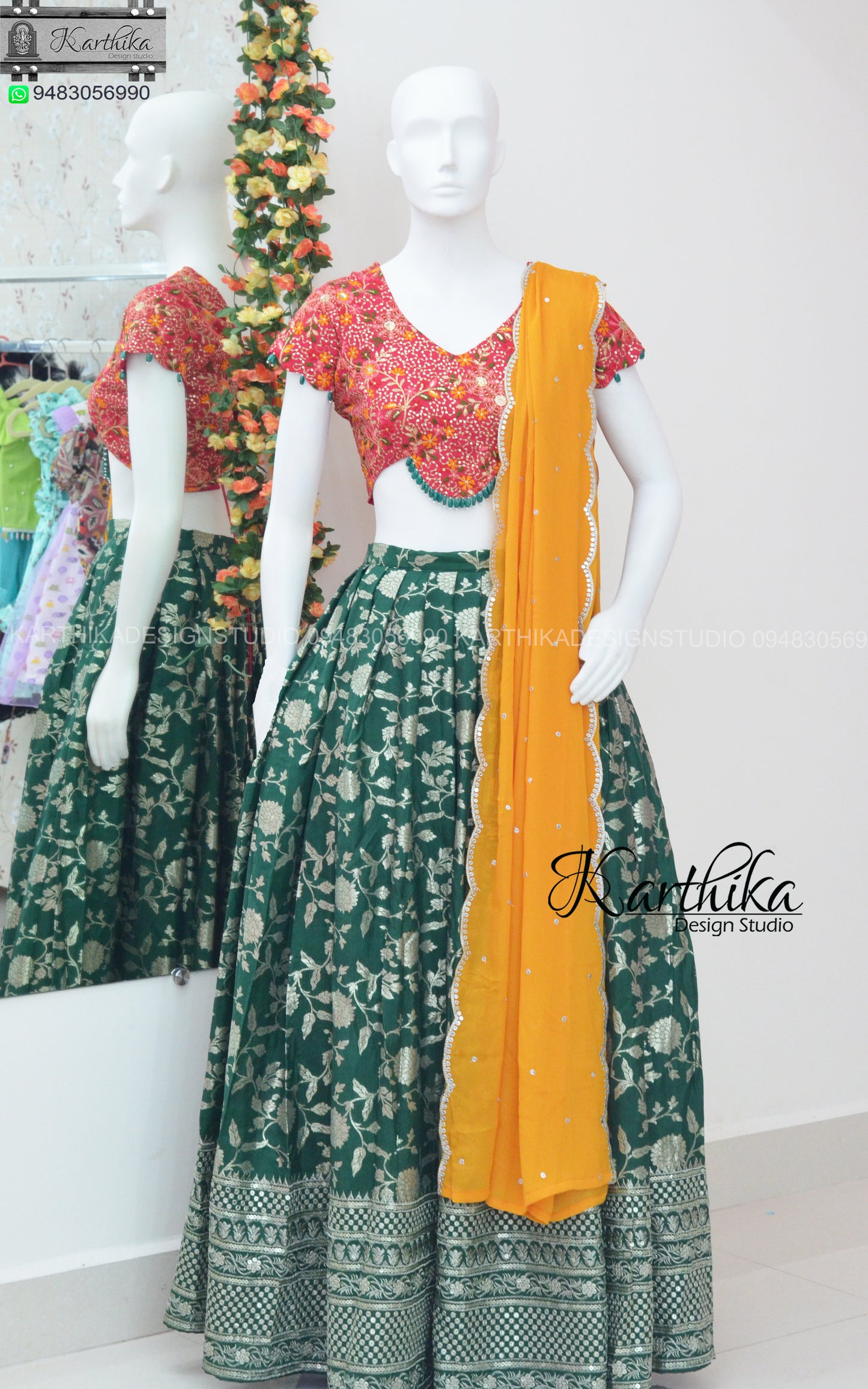 Dola silk and embroidered georgette langa voni