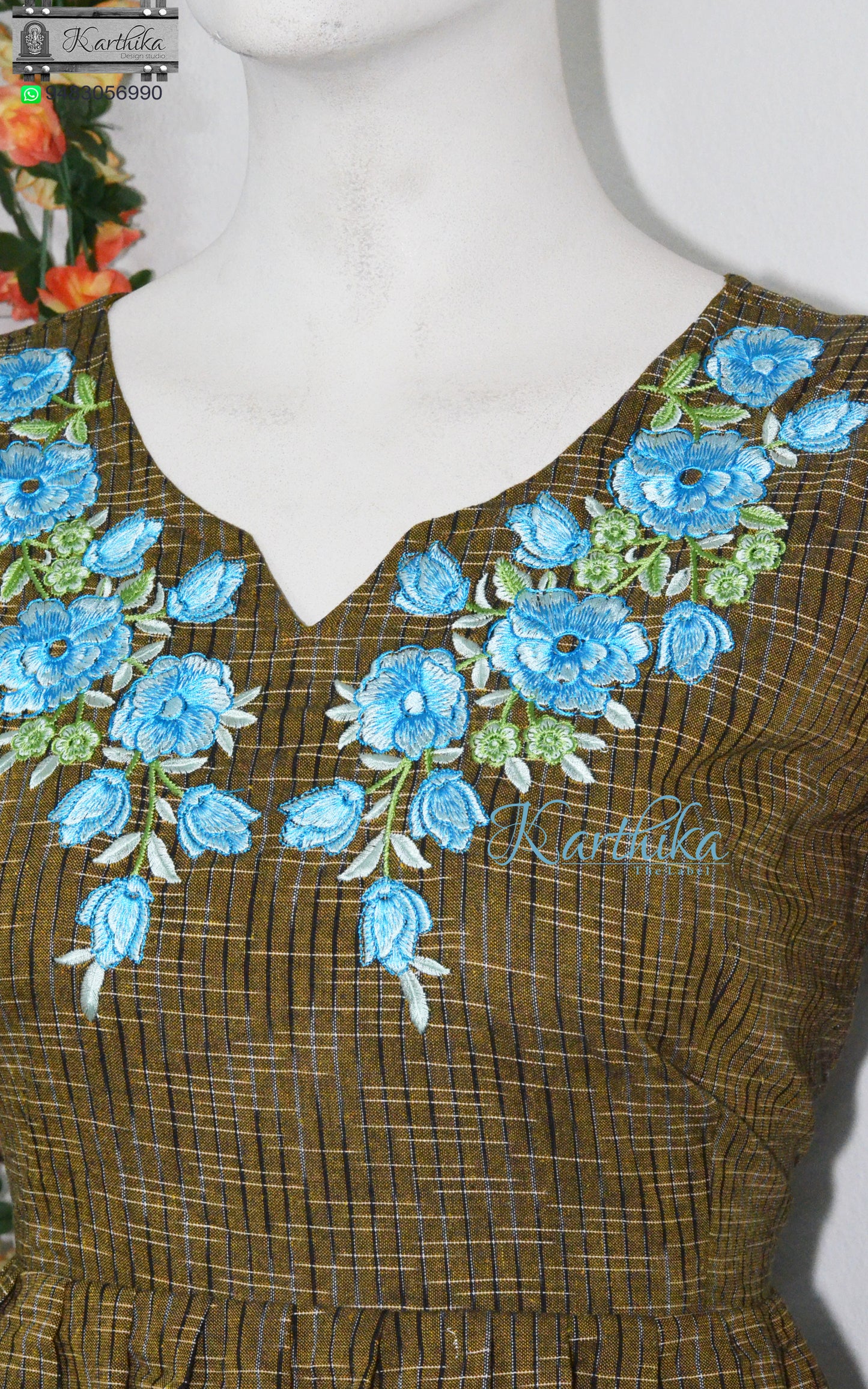 Embroidered ikkat frock