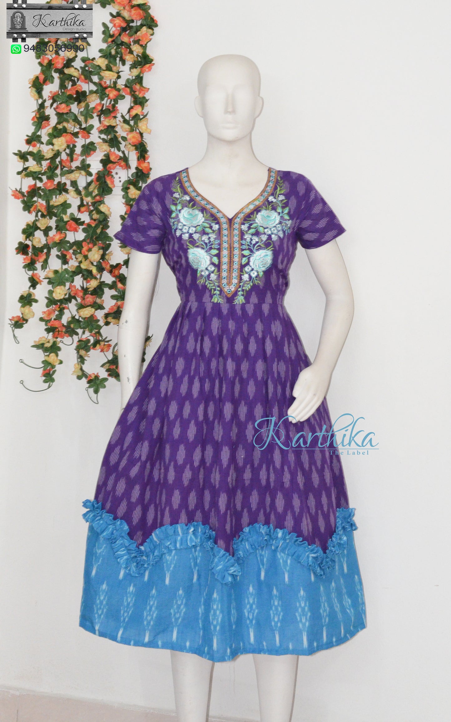 Embroidered ikkat frock