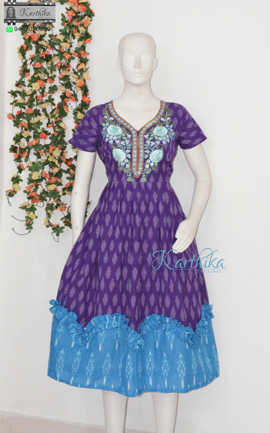 Embroidered ikkat frock