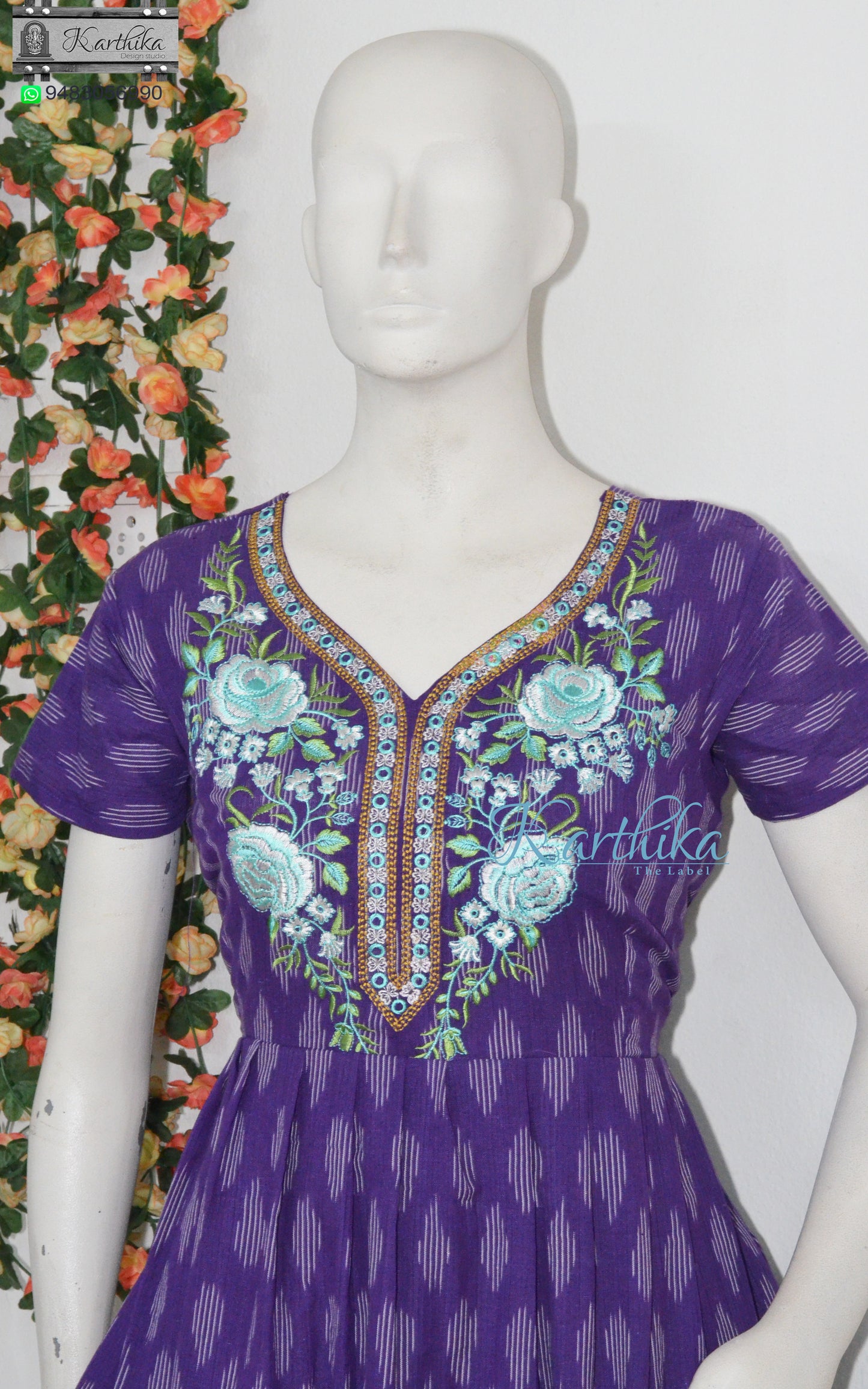 Embroidered ikkat frock