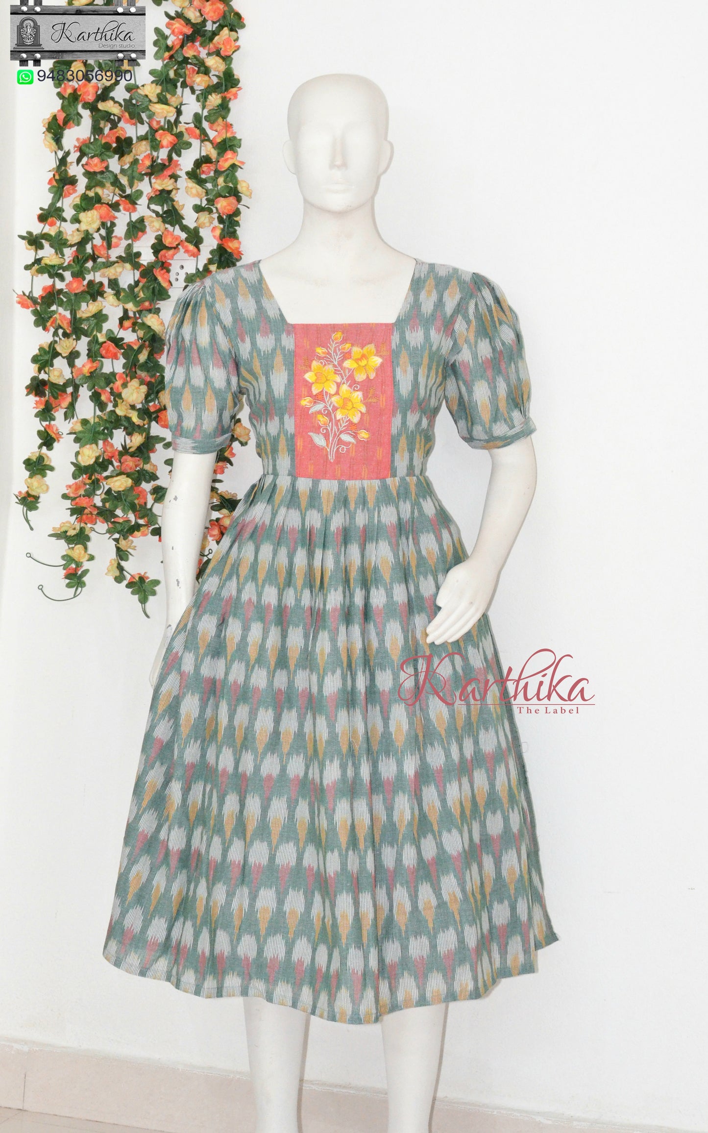 Embroidered ikkat frock