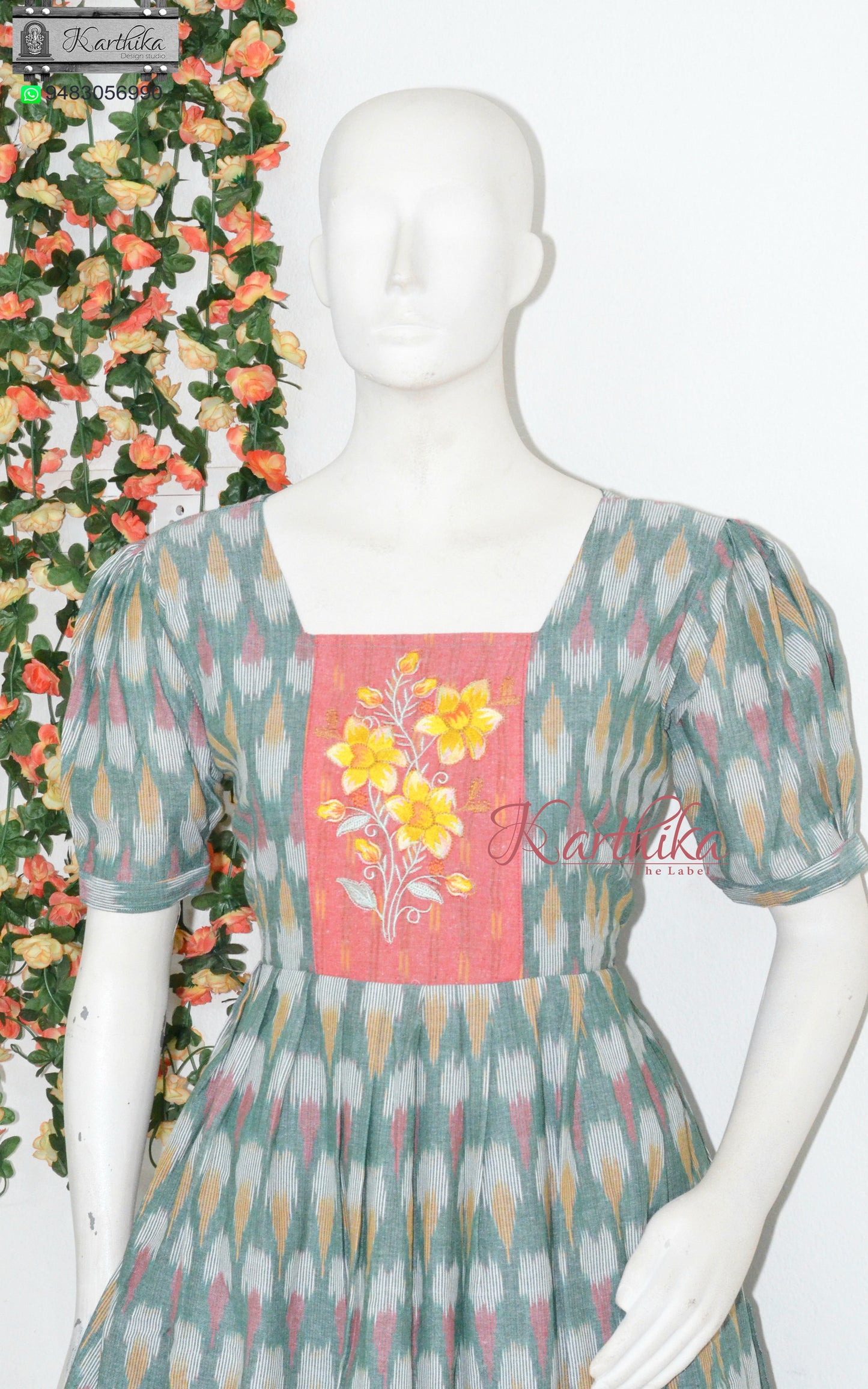 Embroidered ikkat frock