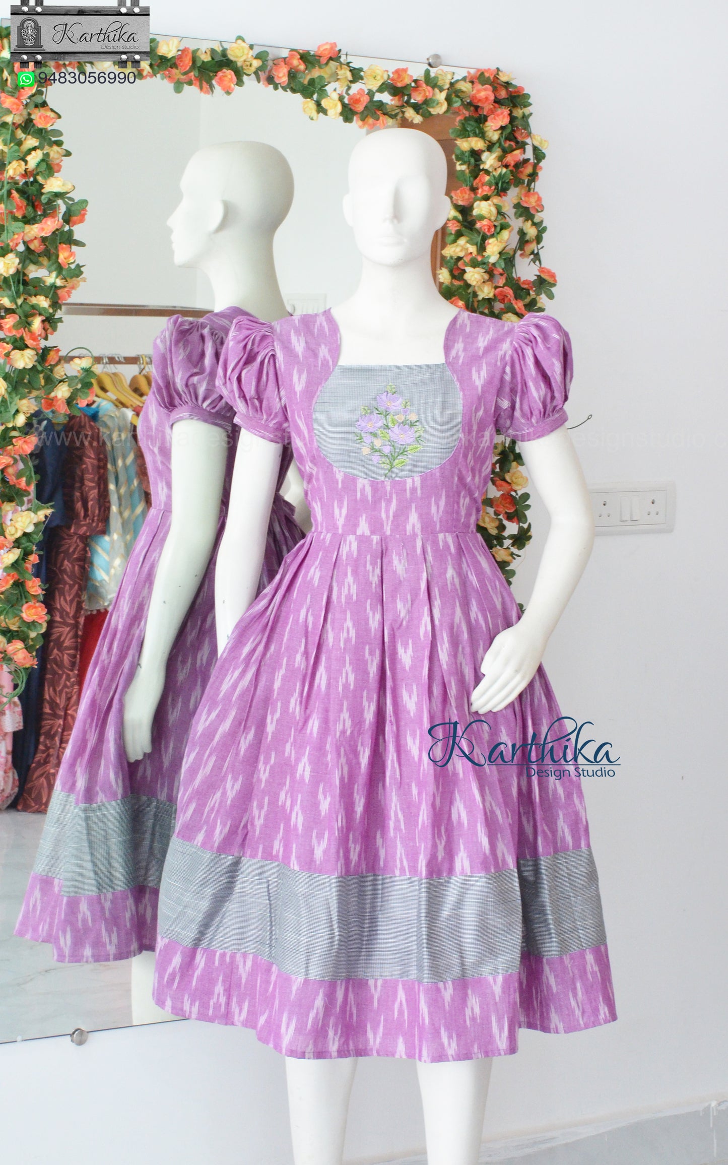 Embroidered ikkat frock