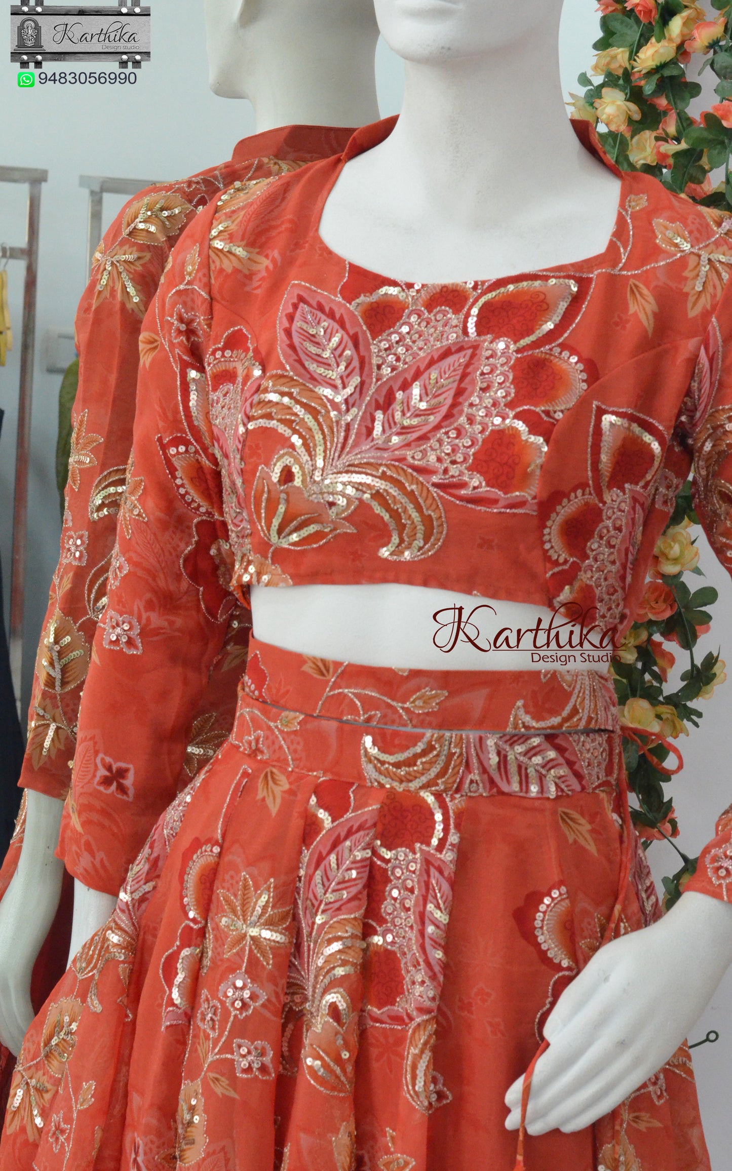 Embroidered Organza crop top lehenga