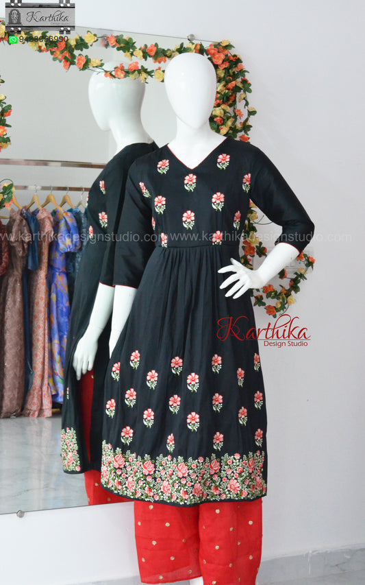 Embroidered A line kurthi set