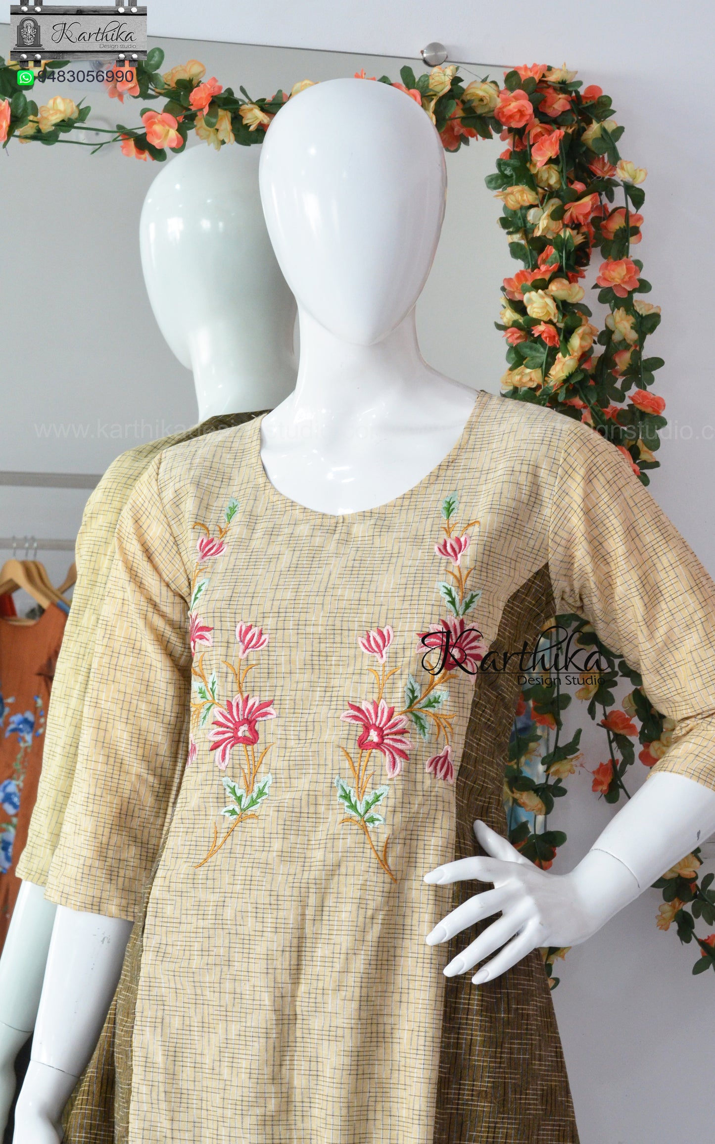 Embroidered Ikkat Aline kurthi set