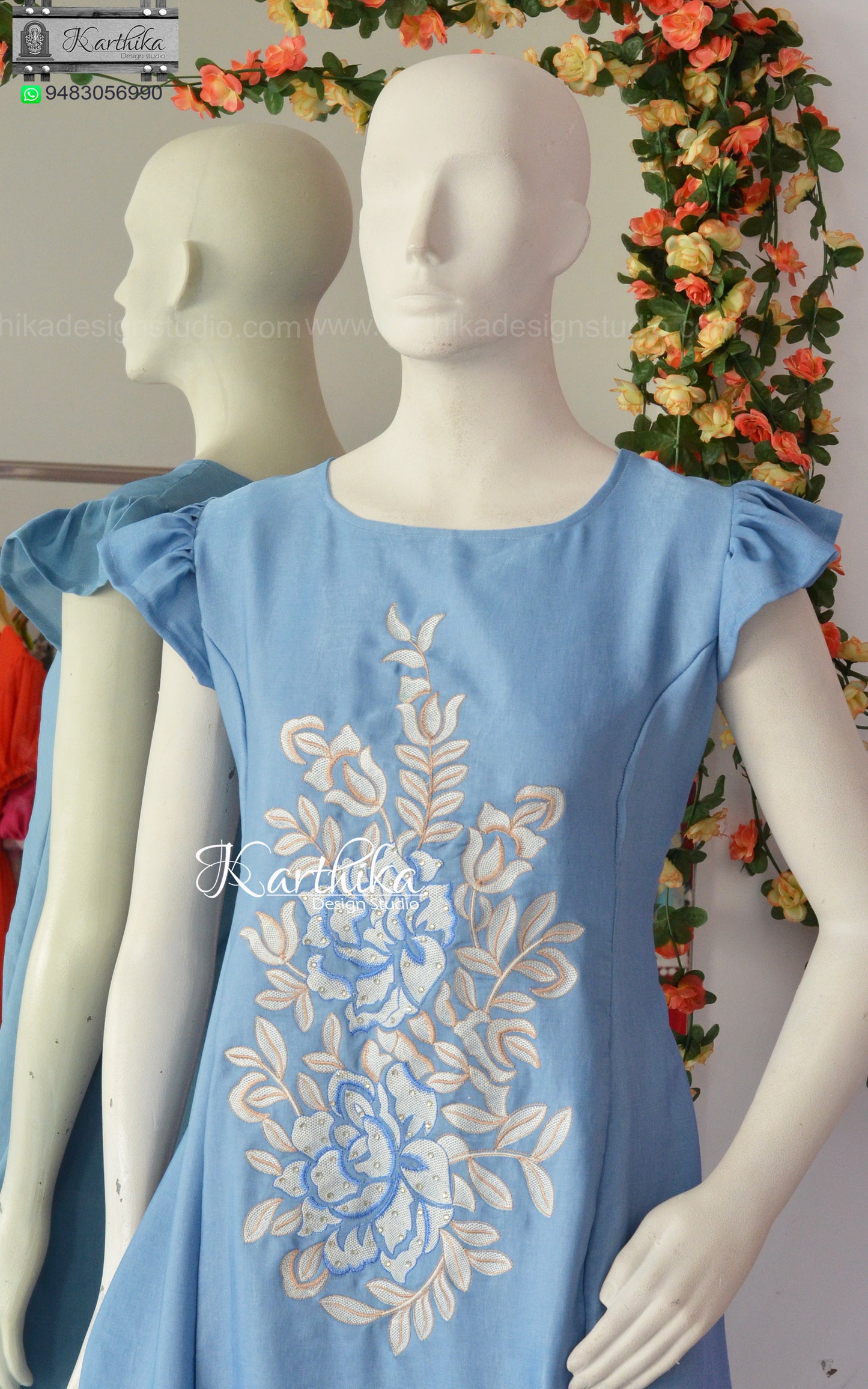 Embroidered denim cotton frock