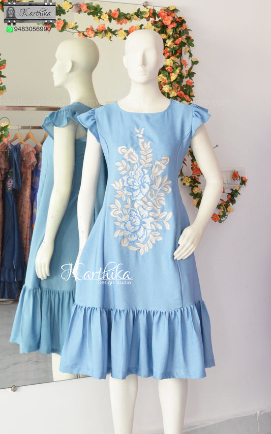 Embroidered denim cotton frock