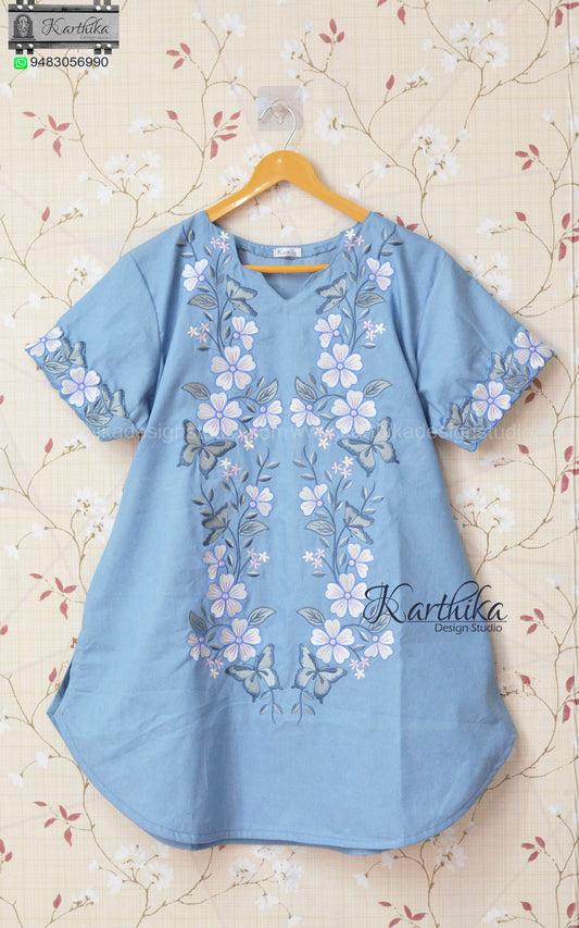 Embroidered denim tunic