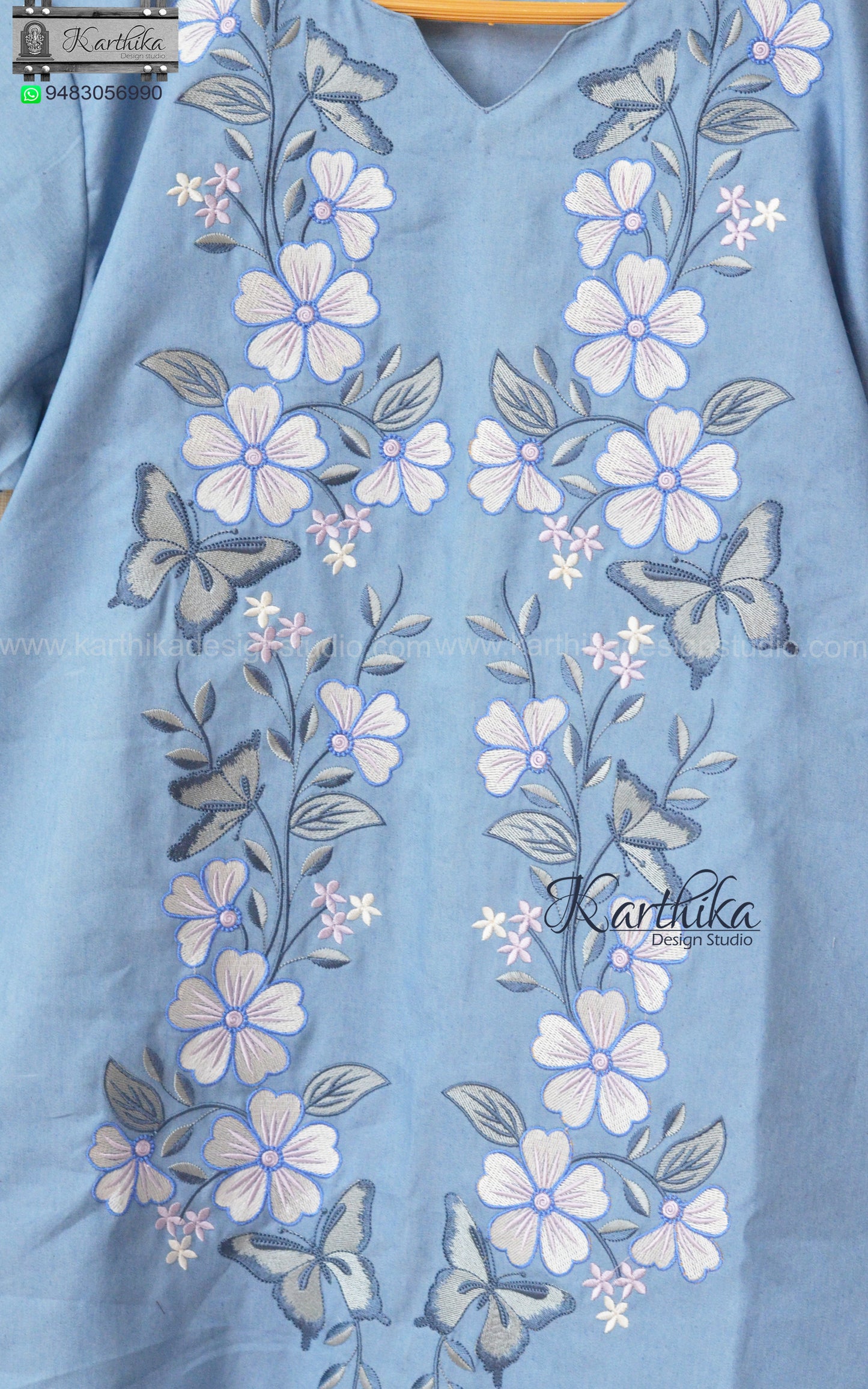 Embroidered denim tunic