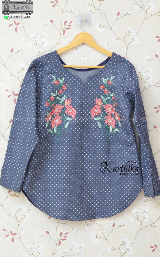 Embroidered denim tunic