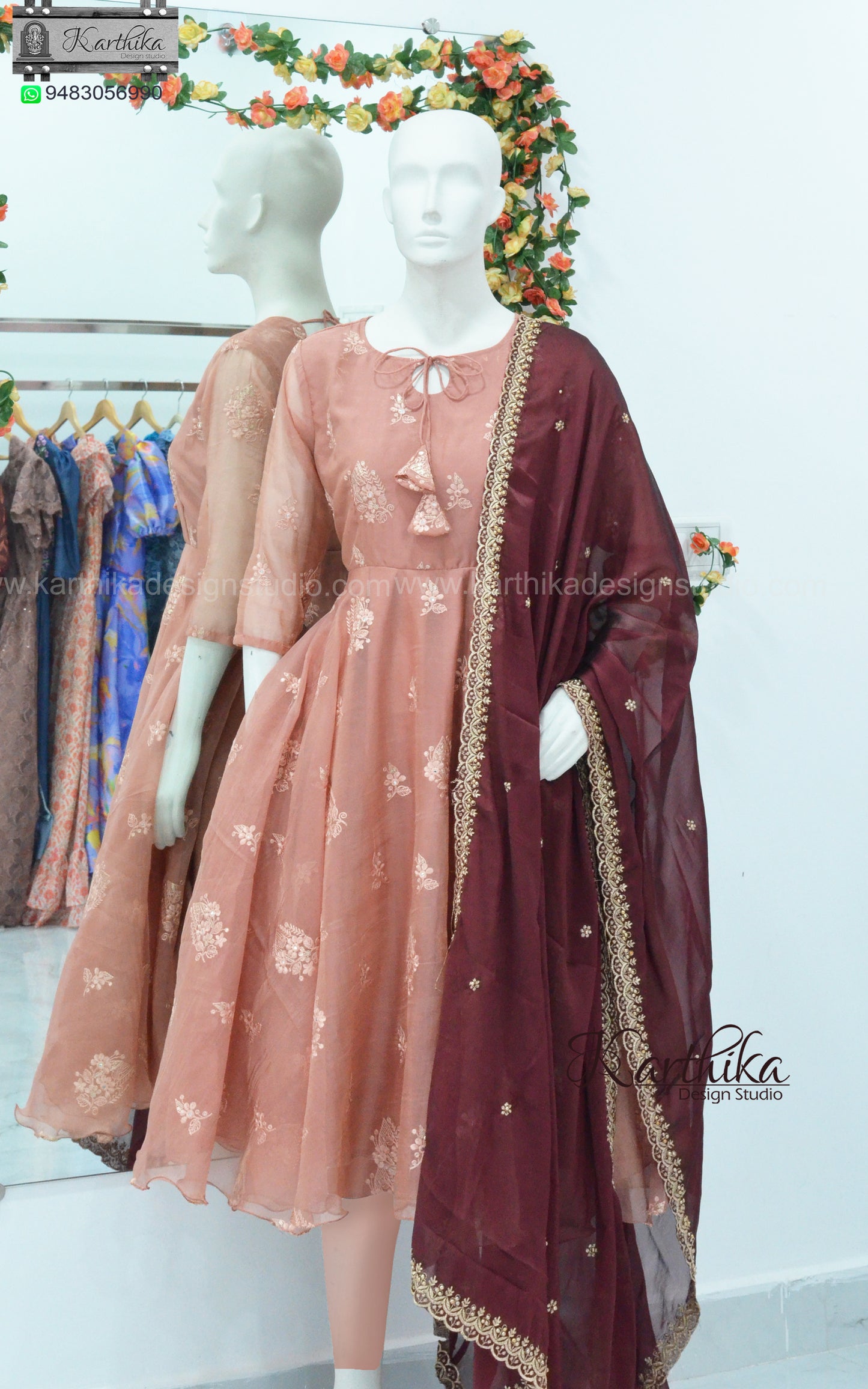 Embroidered fendi silk chudidhar