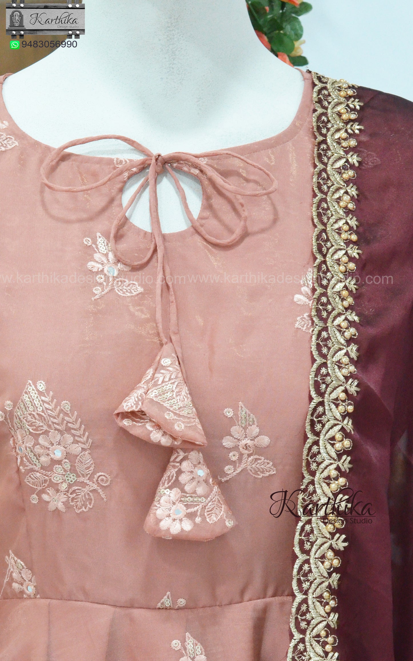 Embroidered fendi silk chudidhar